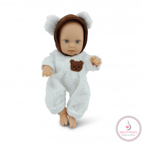 BABA 30cm újszülött maciruhában kismacival SZÜRKE