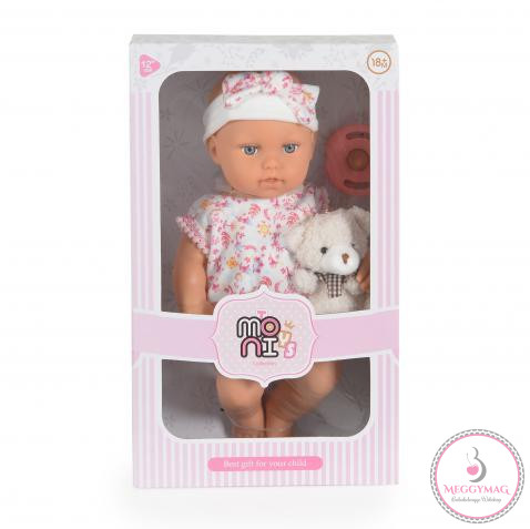 BABA 30cm  újszülött maciruhában kisnyuszival PINK