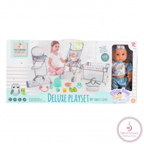 BABA játékszett 36 cmes FIÚ babával delux playset KÉK