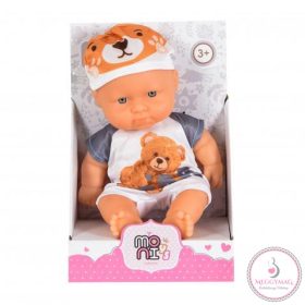 Moni Toys BABA 20cm újszülött Maci ruha FEHÉR/SZÜRKE