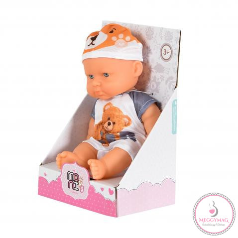 Moni Toys BABA 20cm újszülött Maci ruha FEHÉR/SZÜRKE