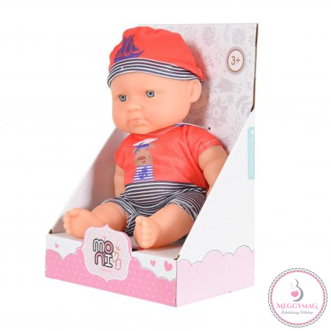 Moni Toys BABA 20cm újszülött Tengerész ruha PIROS/SZÜRKE