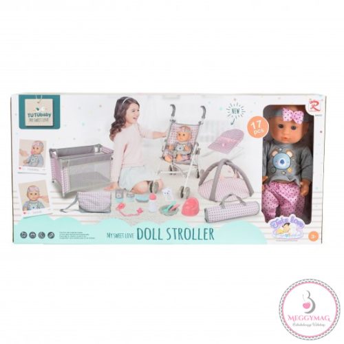 BABA játékszett 36 cmes LÁNY babával delux playset SZÜRKE