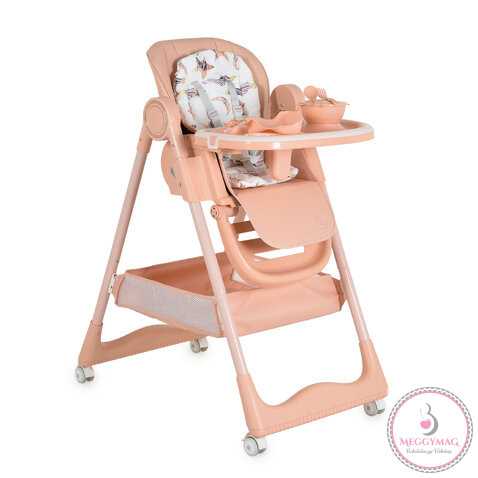 SURPRISE etetőszék szilikon tányérral, evőeszközzel, előkével PINK