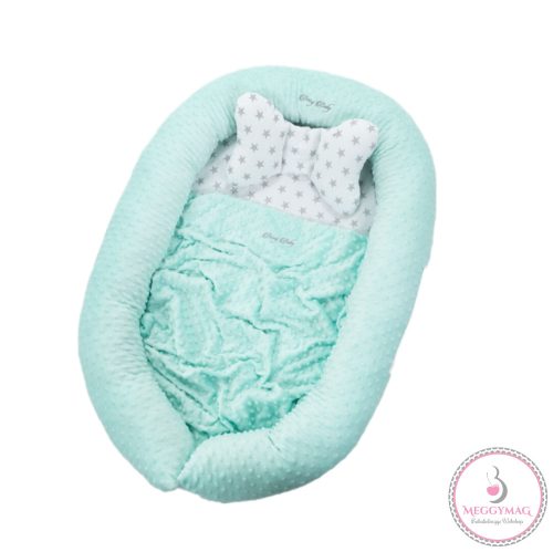 Berrybaby Babafészek szett - Menta minky - fehér csillagos 