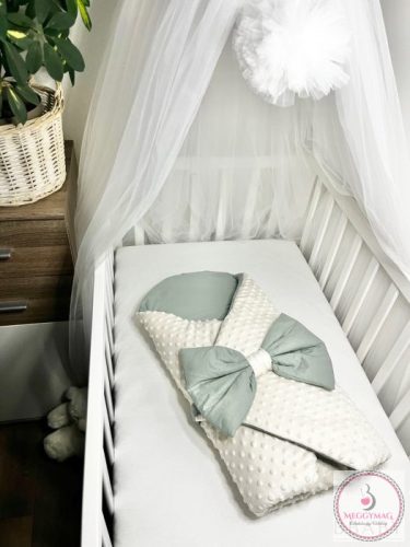 Kókuszpólya Krém minky és olívazöld pamut, 80×80 cm, KÉSZLETEN A BOLTBAN!