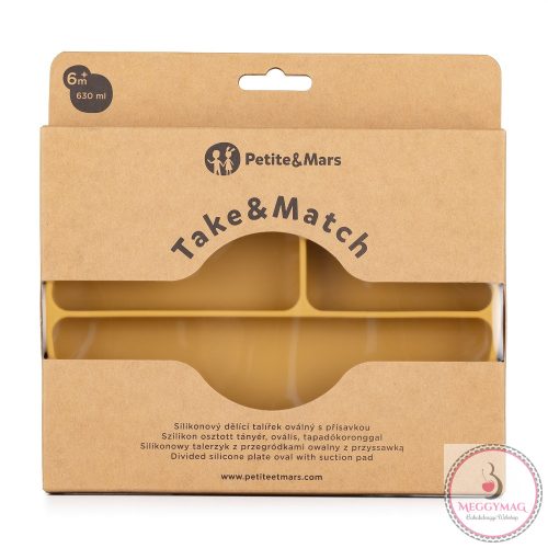 PETITE&MARS Szilikon osztott tányér, ovális Take&Match Intense Ochre 6m+