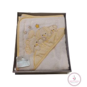 Kapucnis babatörölköző díszdobozban 70*70 cm sárga 