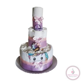   Mini háromszintes pelenkatorta Mimijo unikornis lila, KÉSZLETEN A BOLTBAN!