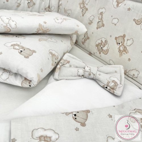 Bbaby 4 részes babaágynemű szett - Szivárványos maci bézs