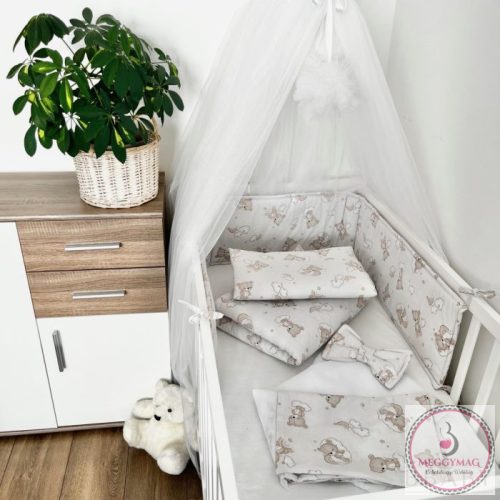 Bbaby 4 részes babaágynemű szett - Szivárványos maci bézs