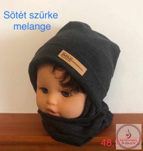Minimanó megkötős pamut sapka körsállal 48 cm  szürke 