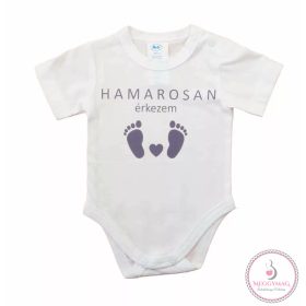   Hamarosan érkezem feliratos baba body, babaváró ajándék, 56-os