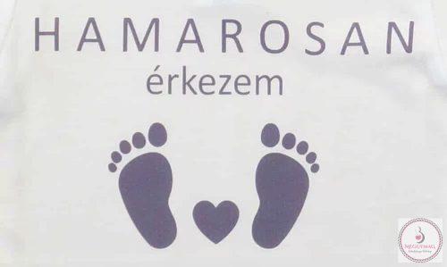 Hamarosan érkezem feliratos baba body, babaváró ajándék, 56-os