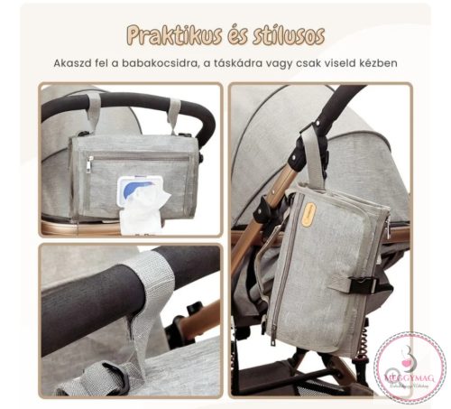 LL hordozható, vízhatlan pelenkázó alátét táska BÉZS, KÉSZLETEN A BOLTBAN!