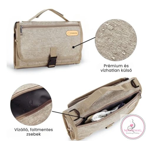 LL hordozható, vízhatlan pelenkázó alátét táska BÉZS, KÉSZLETEN A BOLTBAN!