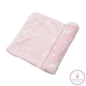   Wellsoft babatakaró, babapléd 75*75 cm Rózsaszín unikornis VILÁGÍTÓS! 