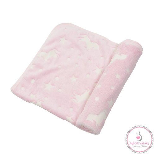 Wellsoft babatakaró, babapléd 75*75 cm Rózsaszín unikornis VILÁGÍTÓS! 