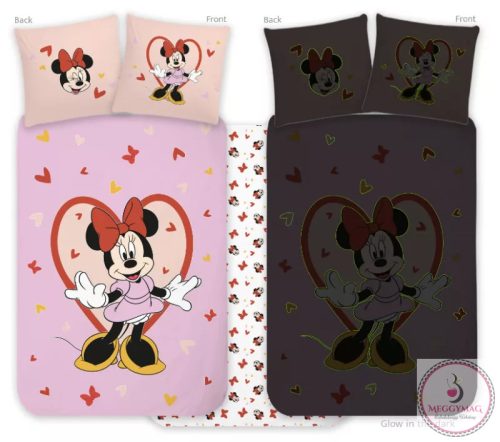 Disney Minnie Heart sötétben világító gyerek, ovis ágyneműhuzat 100x135cm, 40x60cm
