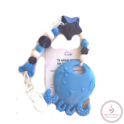 NuskyToys szilikon rágóka, kék polip 