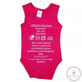   "Kezelési útmutató" feliratos ujjatlan baba body pink, 80-as