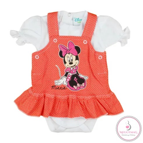 Disney Minnie 2 részes| kantáros szoknyás baba szett, 56-os