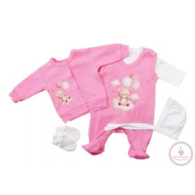 5 részes baba szett macis mintával, 56-os Rózsaszín 