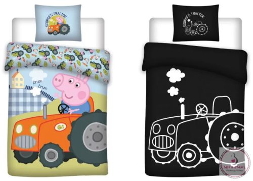 Peppa malac Tractor sötétben világító gyerek ágyneműhuzat 100x135cm, 40x60cm
