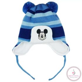   Disney Mickey csíkos| kötött| bélelt| bojtos sapka, 2-6 év
