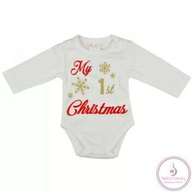   "My first Christmas" feliratos| glitteres hosszú ujjú baba b..., 62-es