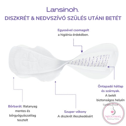 Lansinoh diszkrét és nedvszívó szülés utáni betét 2. héttől – egyesével csomagolt, 12 db