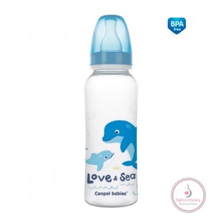 Canpol babies műanyag formázott cumisüveg LOVE&SEA 250 ml 12 hó+, Delfin