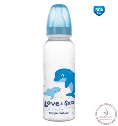 Canpol babies műanyag formázott cumisüveg LOVE&SEA 250 ml 12 hó+, Delfin