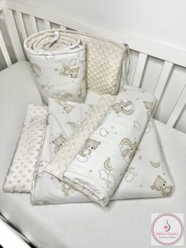 Gyönyörű pamut-minky babaszoba szett Szivárvány maci bézs 