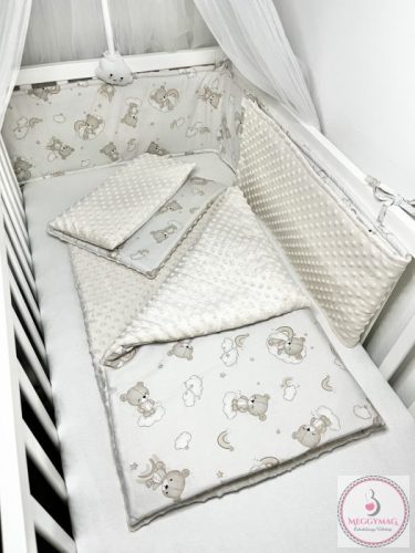 Gyönyörű pamut-minky babaszoba szett Szivárvány maci bézs 
