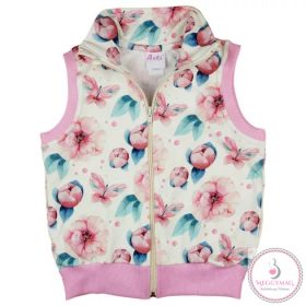 Kislány gyerekmellény zsebbel, virágos mintával, 68-as