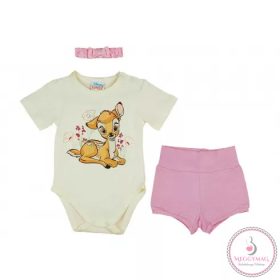   Rövidnadrágos kislány nyári szett fejpánttal Bambi mintával, 62-es