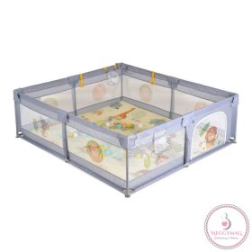   GAMEZONE összecsukható járóka szőnyeggel, 60 labdával 150x200 SZÜRKE