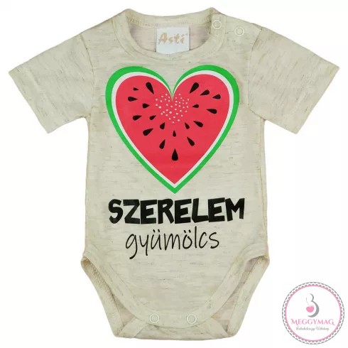 Rövid ujjú baba body "Szerelem gyümölcs" felirattal, 50-es