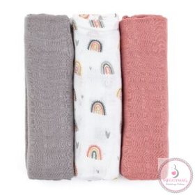   PETITE&MARS Bambusz muszlin 3db-os pelenka szett Moussy Rose Rainbows, 68 x 68 cm