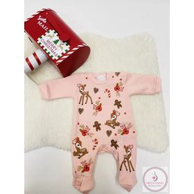   Belül bolyhos hosszú ujjú baba rugdalozó karácsonyi mintával, 74-es