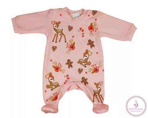 Belül bolyhos hosszú ujjú baba rugdalozó karácsonyi mintával, 74-es