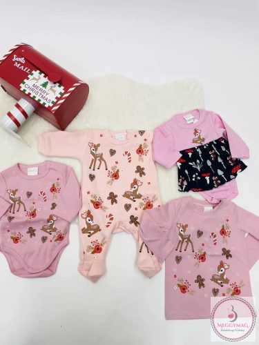 Belül bolyhos hosszú ujjú baba rugdalozó karácsonyi mintával, 74-es