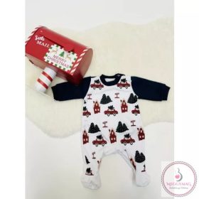   Belül bolyhos hosszú ujjú baba rugdalozó karácsonyi mintával, 56-os