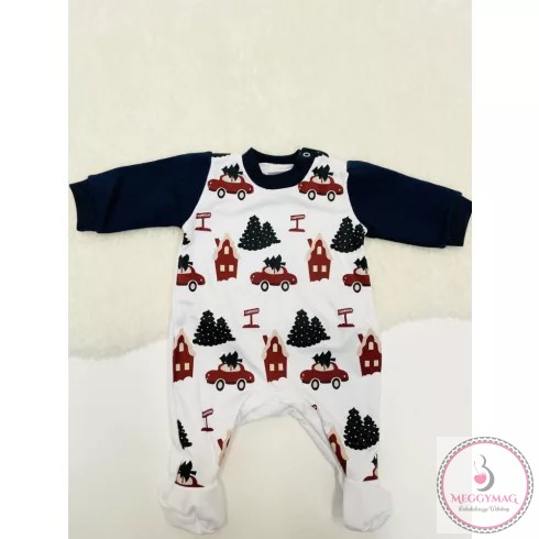 Belül bolyhos hosszú ujjú baba rugdalozó karácsonyi mintával, 56-os