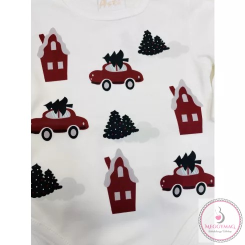 Belül bolyhos hosszú ujjú baba rugdalozó karácsonyi mintával, 56-os