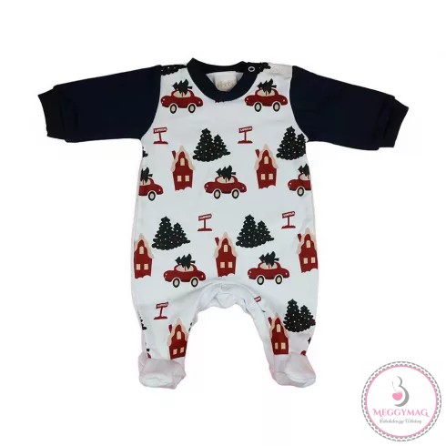 Belül bolyhos hosszú ujjú baba rugdalozó karácsonyi mintával, 56-os