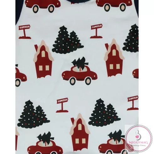 Belül bolyhos hosszú ujjú baba rugdalozó karácsonyi mintával, 56-os