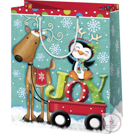 Díszzacskó exkluzív közepes, karácsony rénszarvas és pingvin 23 x 18 x 10 cm 