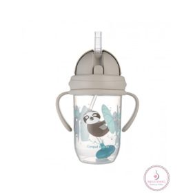   Canpol babies Cseppmentes szívószálas pohár nehezékkel Exotic Animals 270ml 6hó+ szürke